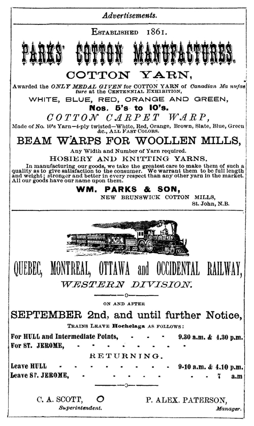 Parks Cotton manufactures / Quebec, Montreal, Ottawa and Occidental Railway, western division