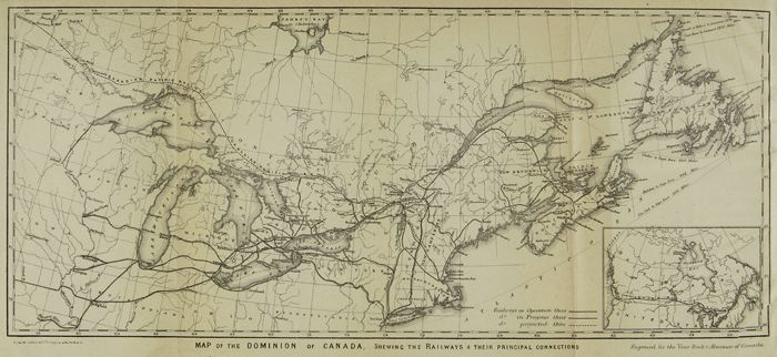 1870 - Dominion du Canada : chemins de fer et les principales connexions