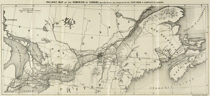 1871 - Dominion du Canada : carte du chemins de fer