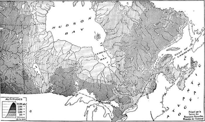 Orographie du de l'est du Canada et du Labrador, 1927.