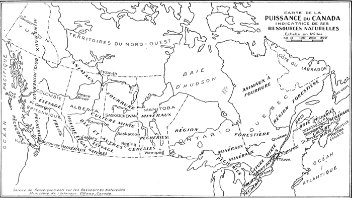 Carte de la puissance du Canada indicatrice de ses ressources naturelles, 1927.