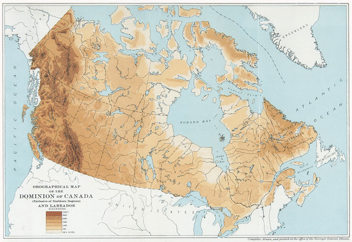 Orographical map of the Dominion of Canada (exclusive of northern regions) and Labrador, 1937