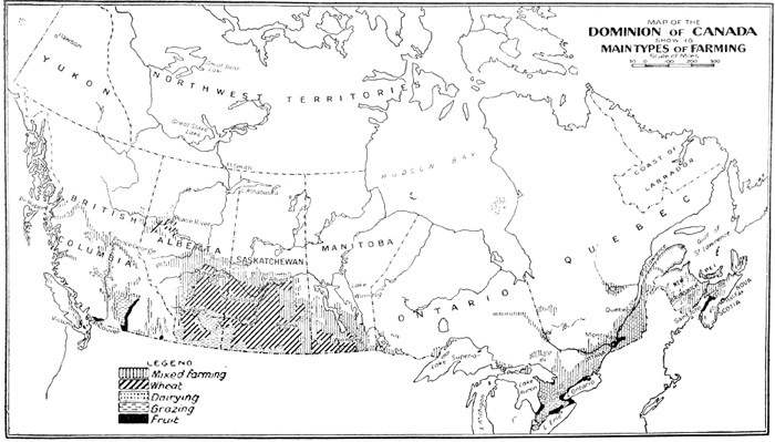 Map of the Dominion of Canada, showing the main types of farming, 1937