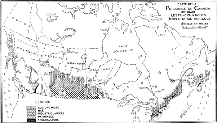 Carte de la puissance du Canada montrant les principaux modes d'exploitation agricole, 1937