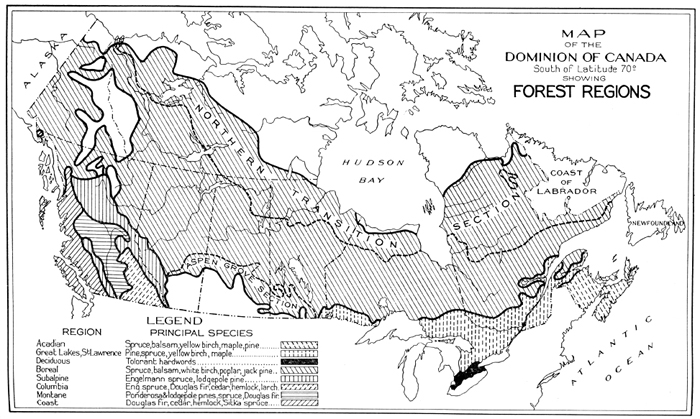 Map of the Dominion of Canada, showing forest regions, 1937