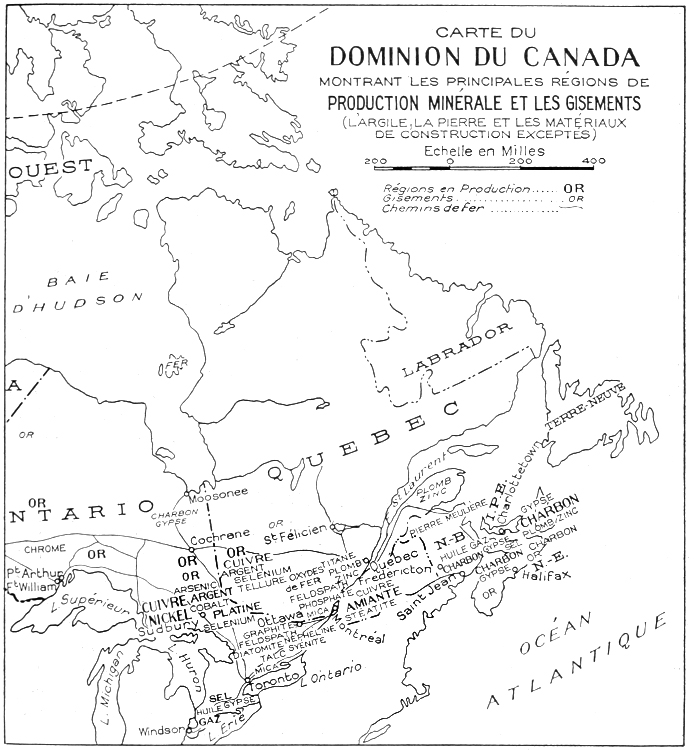 Principales régions de production minérale et les gisements, 1937
