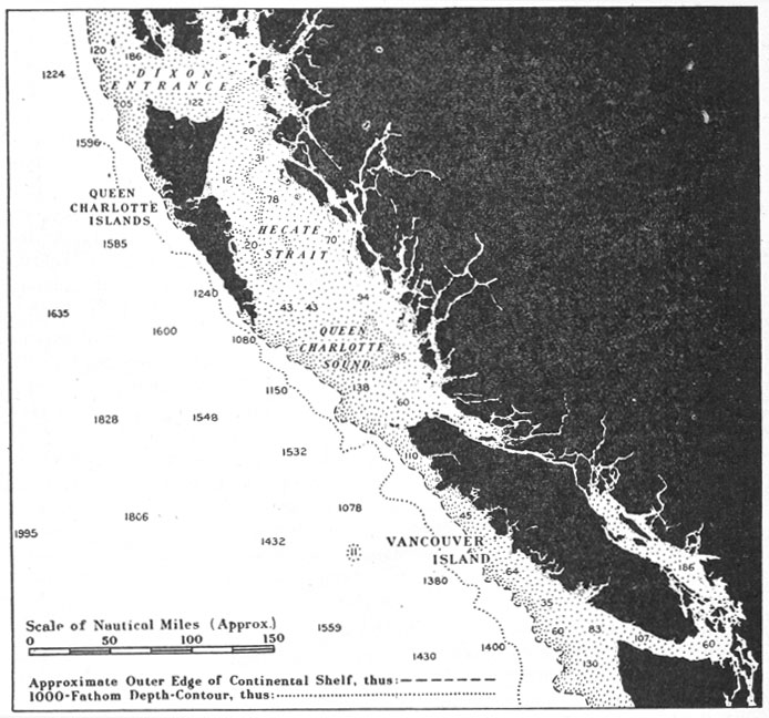 Plan showing the extent of the continental shelf off the Pacific coast of Canada, 1947