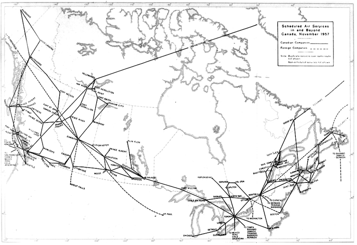 Scheduled air services in and beyond Canada, November, 1957
