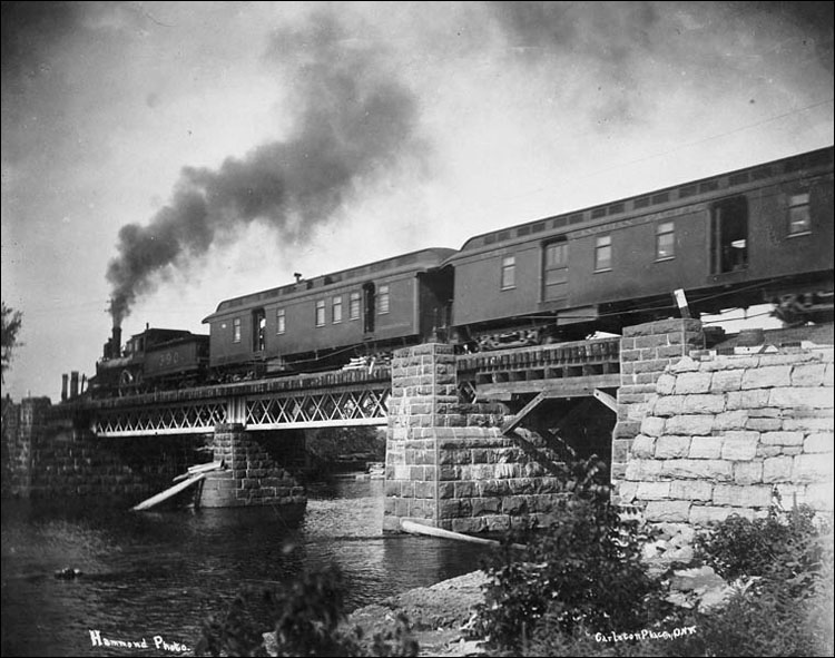 C.P.R. (Canadian Pacific Railway) Passenger Train crossing Mississippi River Bridge at Carleton Place, Ontario, 1900