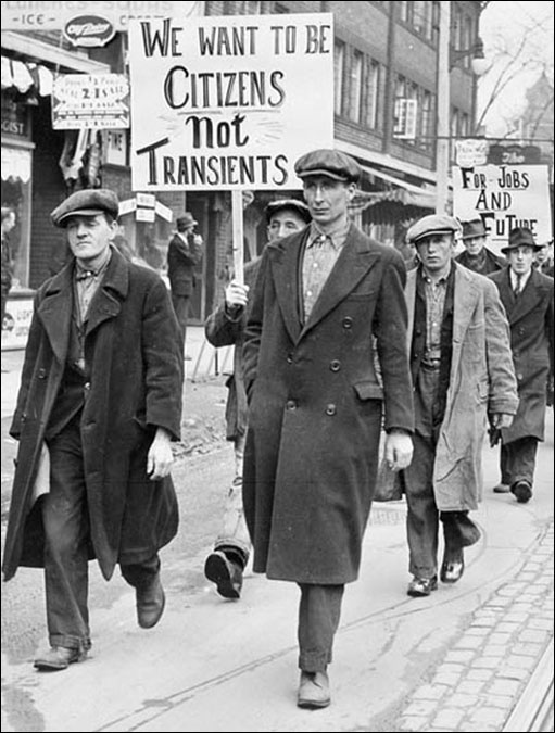 The Single Men's Unemployed Association parading to Bathurst St. United Church, Toronto, 1930