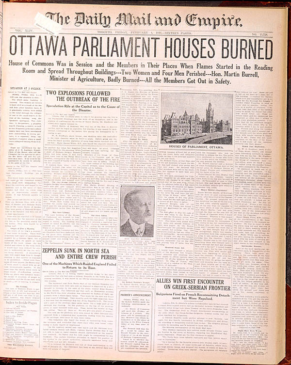The Daily Mail and Empire - Ottawa Parliament Houses Burned