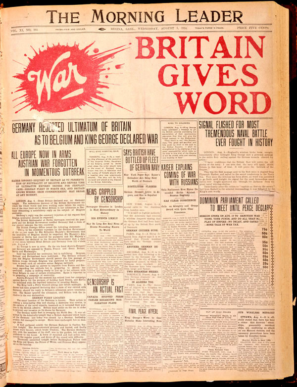 The Morning Leader - Britain gives word "WAR!"