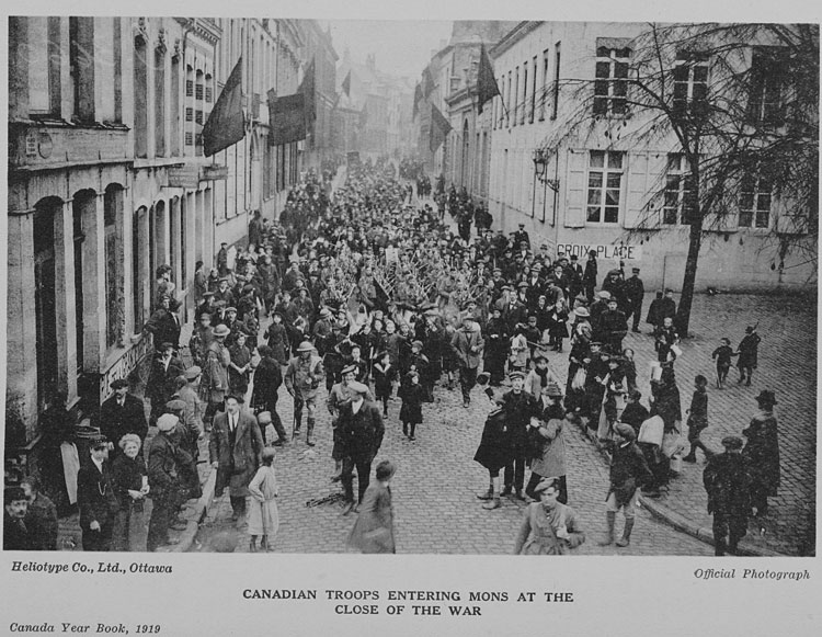Canadian troops entering Mons at the close of the War