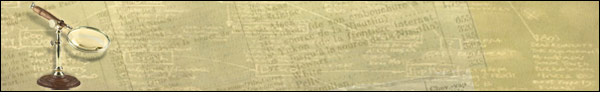 Banner: Symbols. Image with a mixture of text and tables and an antique magnifying glass on a stand.